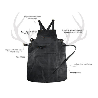 ShadowForge Black Leather Work Apron – Cross Back Design