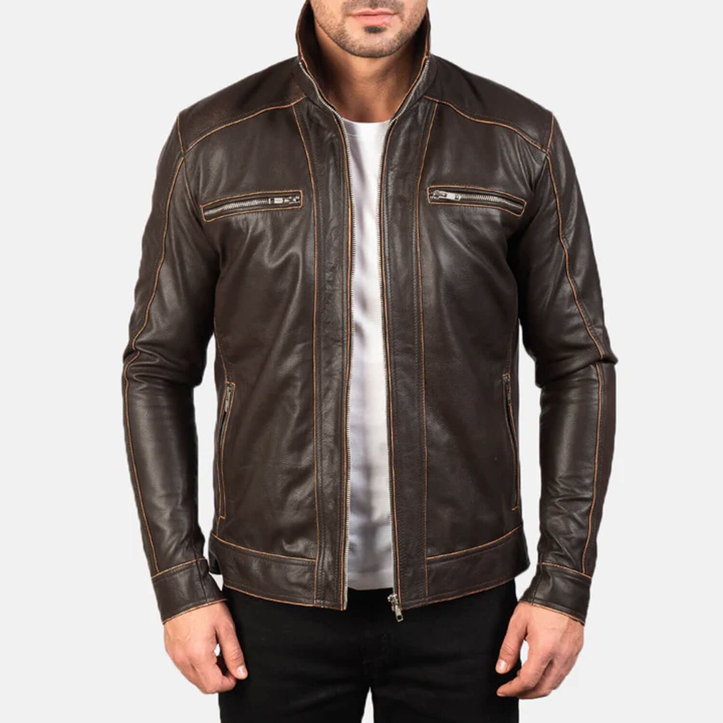 IronTrail Heritage Leather Jacket – Rustic Brown Edition