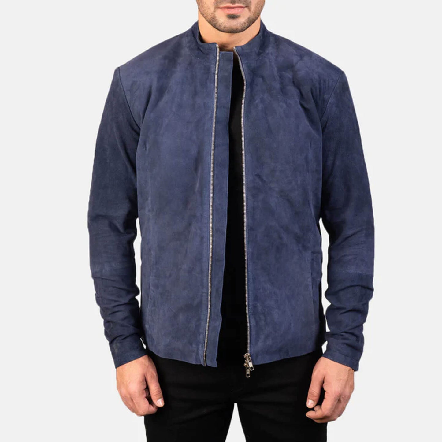 MidnightHarbor Suede Biker Jacket – Navy Blue Edition