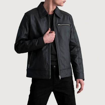 ShadowVanguard Leather Biker Jacket – Matte Black Edition
