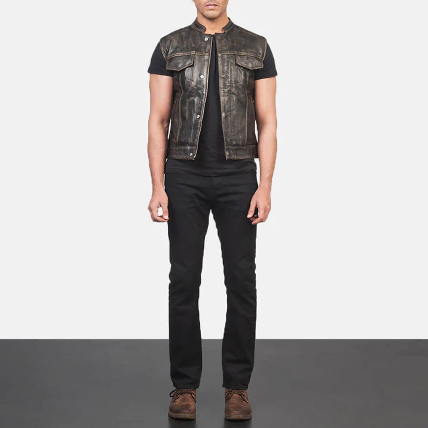 RustForge Moto Leather Vest – Distressed Brown Edition
