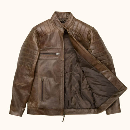 VelocityRider Leather Cafe Racer Jacket – Heritage Moto Edition