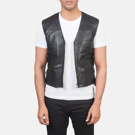 IronShade Leather Rider Vest – Matte Black Edition