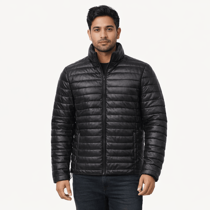 ShadowPeak Black Leather Down Jacket – Arctic Edition