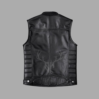 Ironcore Black Padded Leather Club Vest with Zippered Pockets
