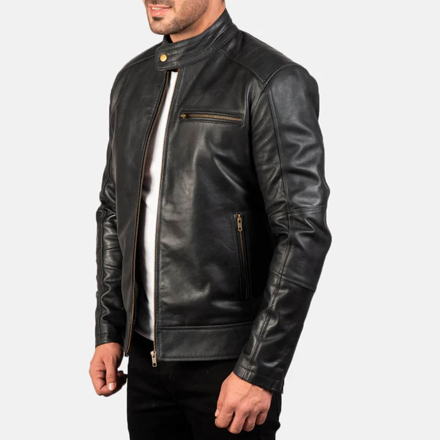 SteelRogue Leather Biker Jacket – Midnight Black Edition