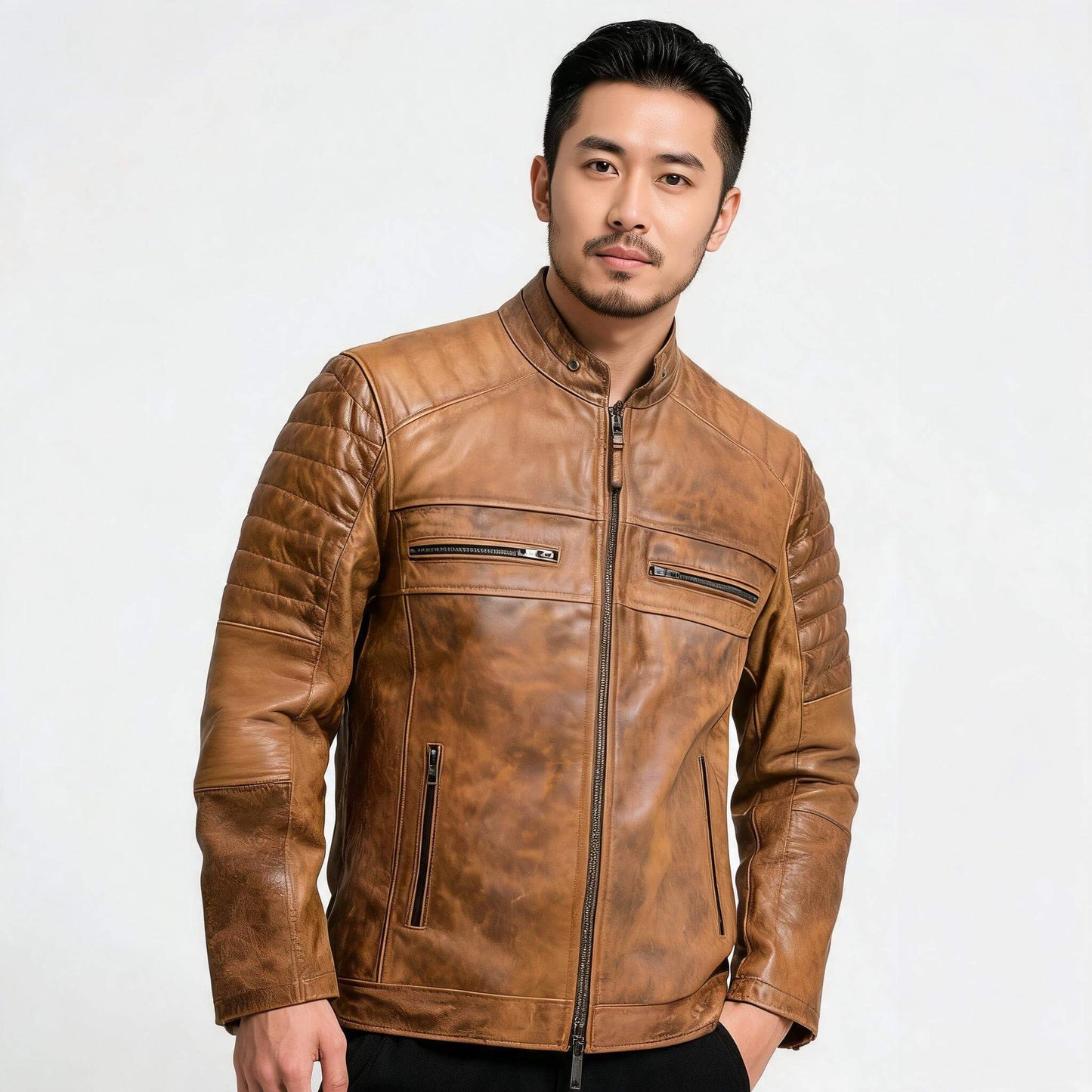 IronTrail Brown Cafe Racer Leather Jacket