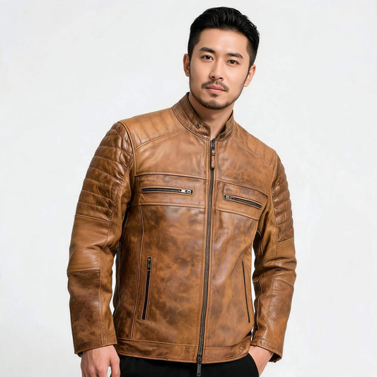 IronTrail Brown Cafe Racer Leather Jacket