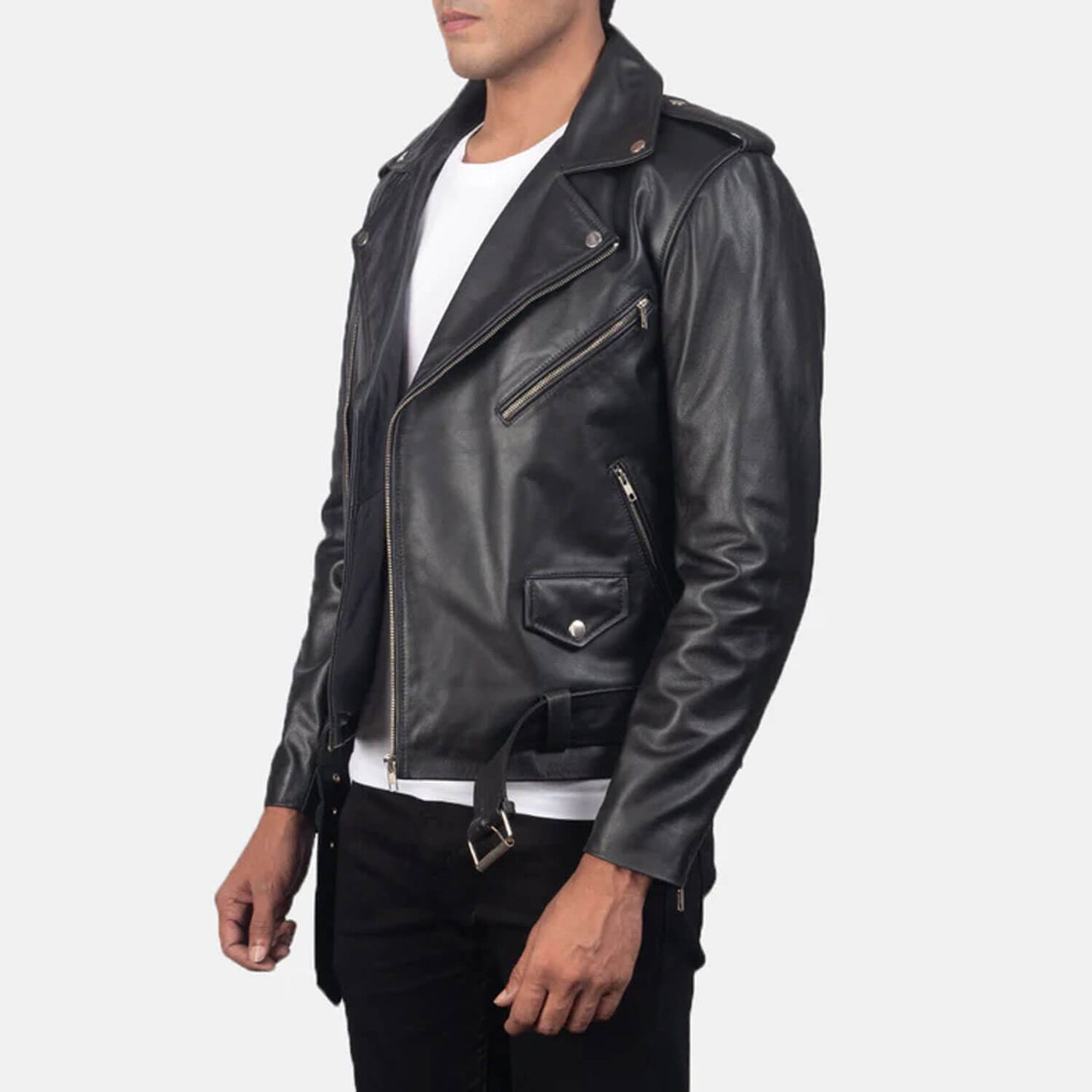 ShadowVale Leather Biker Jacket – Midnight Black Edition