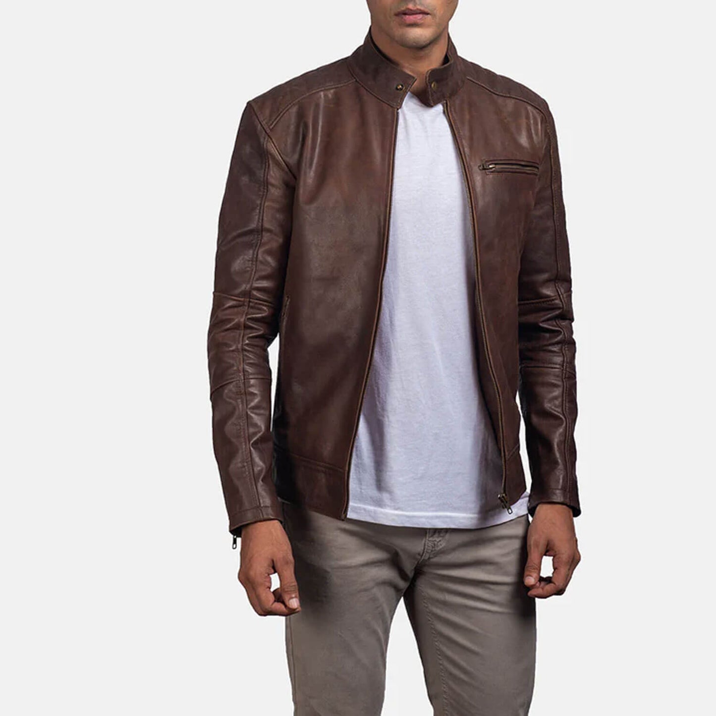 IronTrail Leather Biker Jacket – Vintage Brown Edition