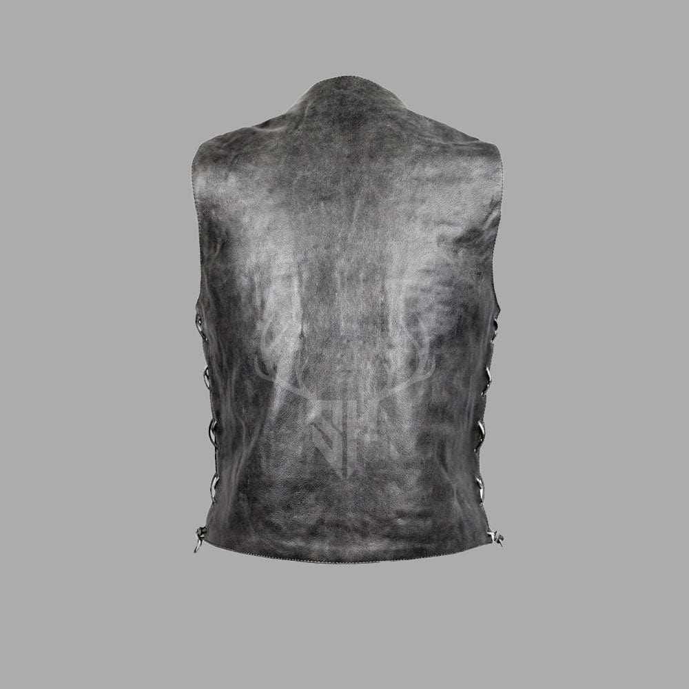 Distress Gray Leather Club Vest with Side Lace & Mesh Lining