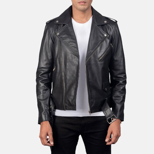 ShadowVale Leather Biker Jacket – Midnight Black Edition
