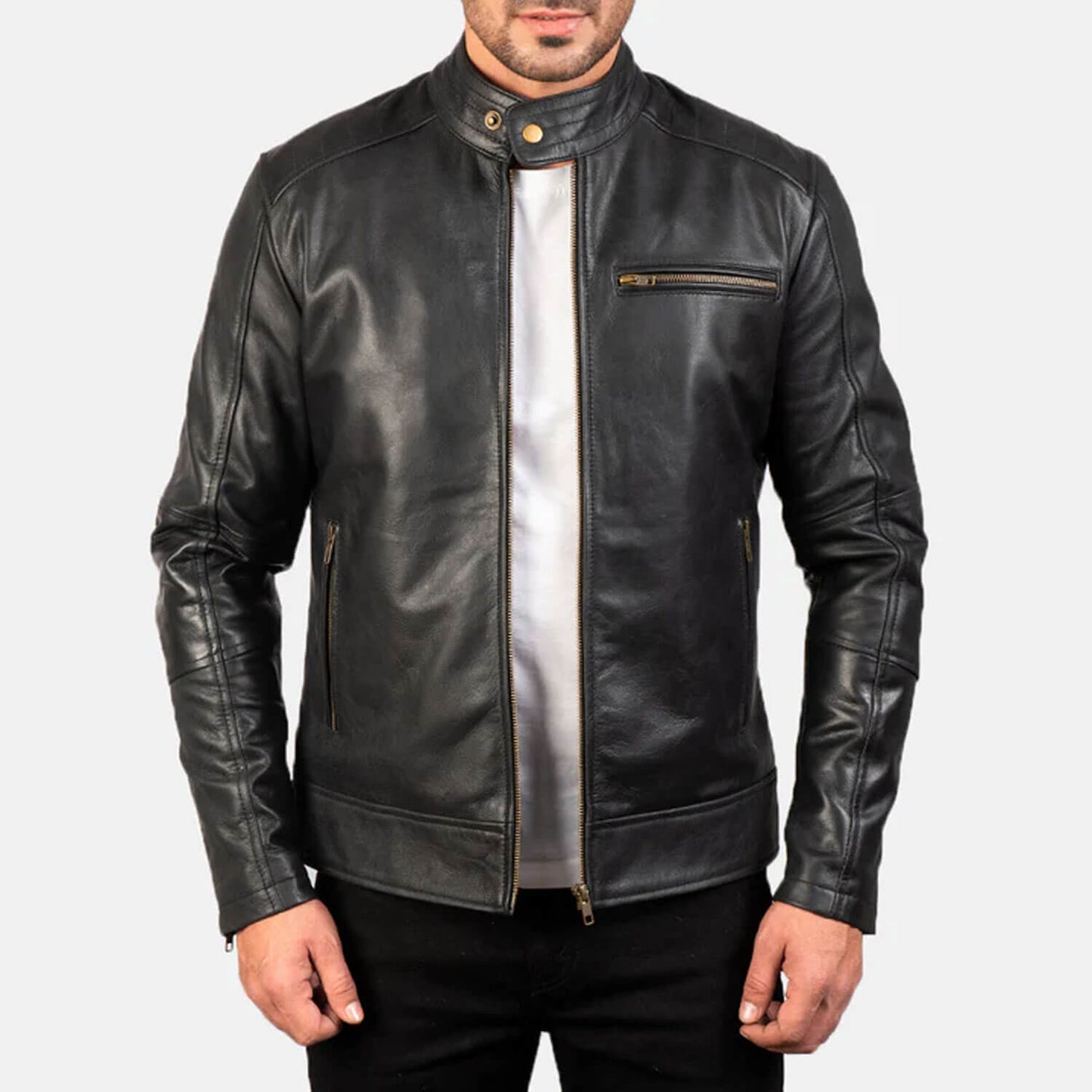 SteelRogue Leather Biker Jacket – Midnight Black Edition