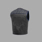Blue Combed Motorcycle Club Vest - Perforated Leather, Printed Lining and ribbed Armholes