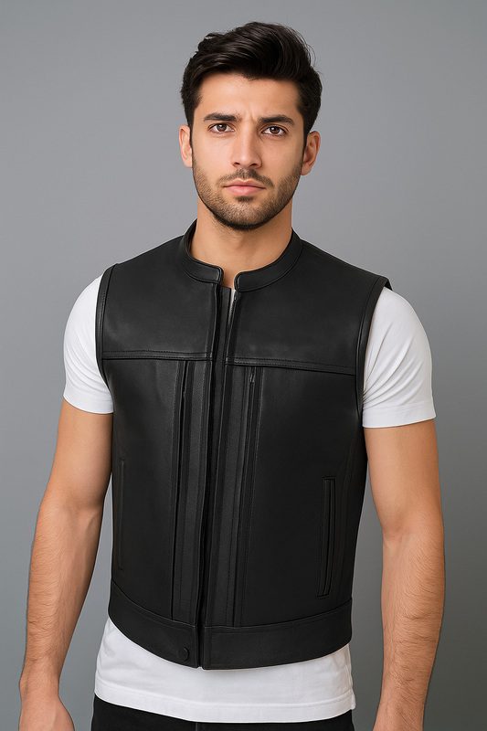 Zippered Cowhide Biker Vest – Vortex Custom
