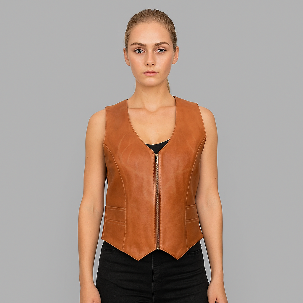 Rustic Rider Brown Cowhide Leather Women's Biker Vest
