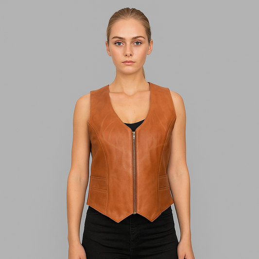 Rustic Rider Brown Cowhide Leather Women's Biker Vest