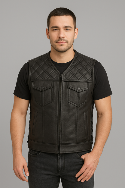 Laced Leather Biker Vest – Customizable Club Style