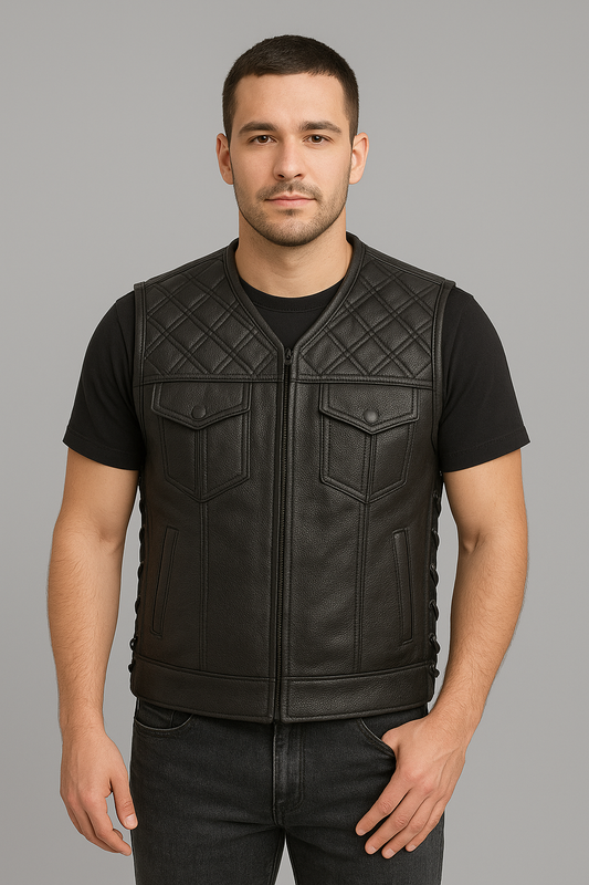 Laced Leather Biker Vest – Customizable Club Style