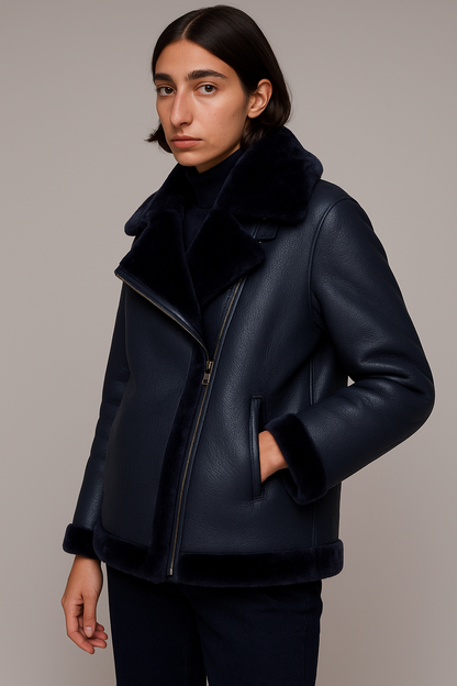 Women’s Black Shearling Leather Jacket – Luxury Winter Coat