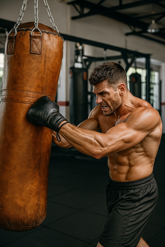 Vintage Titan Tan Leather Punching Bag – Premium Cowhide Heavy Bag for Boxing & MMA Training