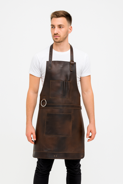 Bristol Dark Brown Distressed Leather BBQ Apron