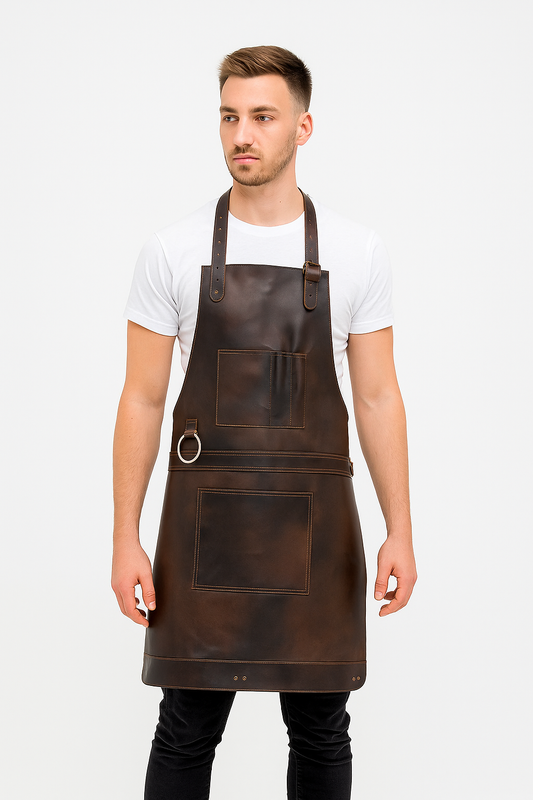 Bristol Dark Brown Distressed Leather BBQ Apron