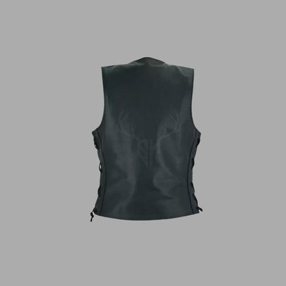 Custom Black Thunder leather vest for female motorcycle riders