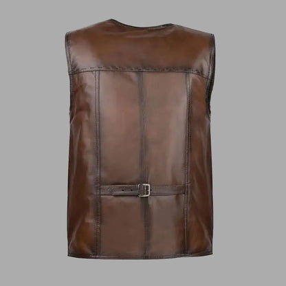 Detailed close-up of premium thick cowhide leather texture in rich retro brown, emphasizing durability, quality craftsmanship, and rugged charm.

