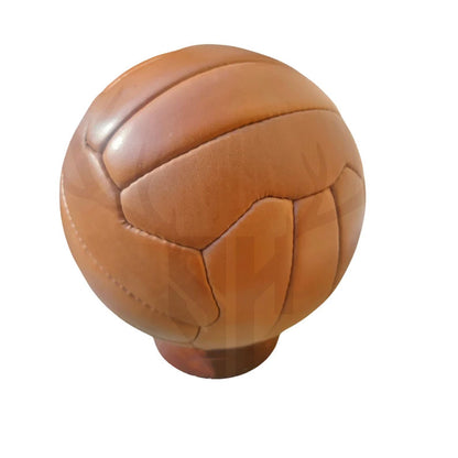 Extreme close-up showing the detailed hand-stitching and laced section of the Federale 102 ball, highlighting artisan craftsmanship and genuine leather texture replicating 1930s football designs.

 gift for football lover, historic soccer ball, Federale 102, old-school football, collectible leather football, soccer decor, classic sports gift, sports memorabilia.
