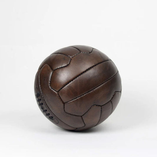 Handmade retro leather football with 18 classic stitched panels and lace-up closure