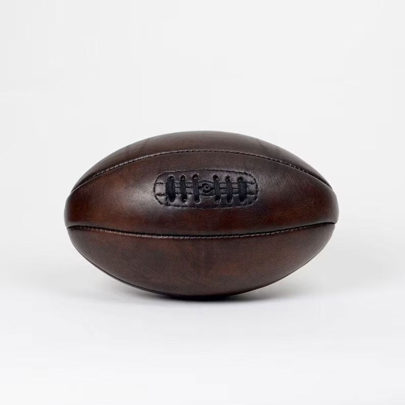 Heritage leather American football reproduction, handcrafted for display or meaningful personalized sports gifts.