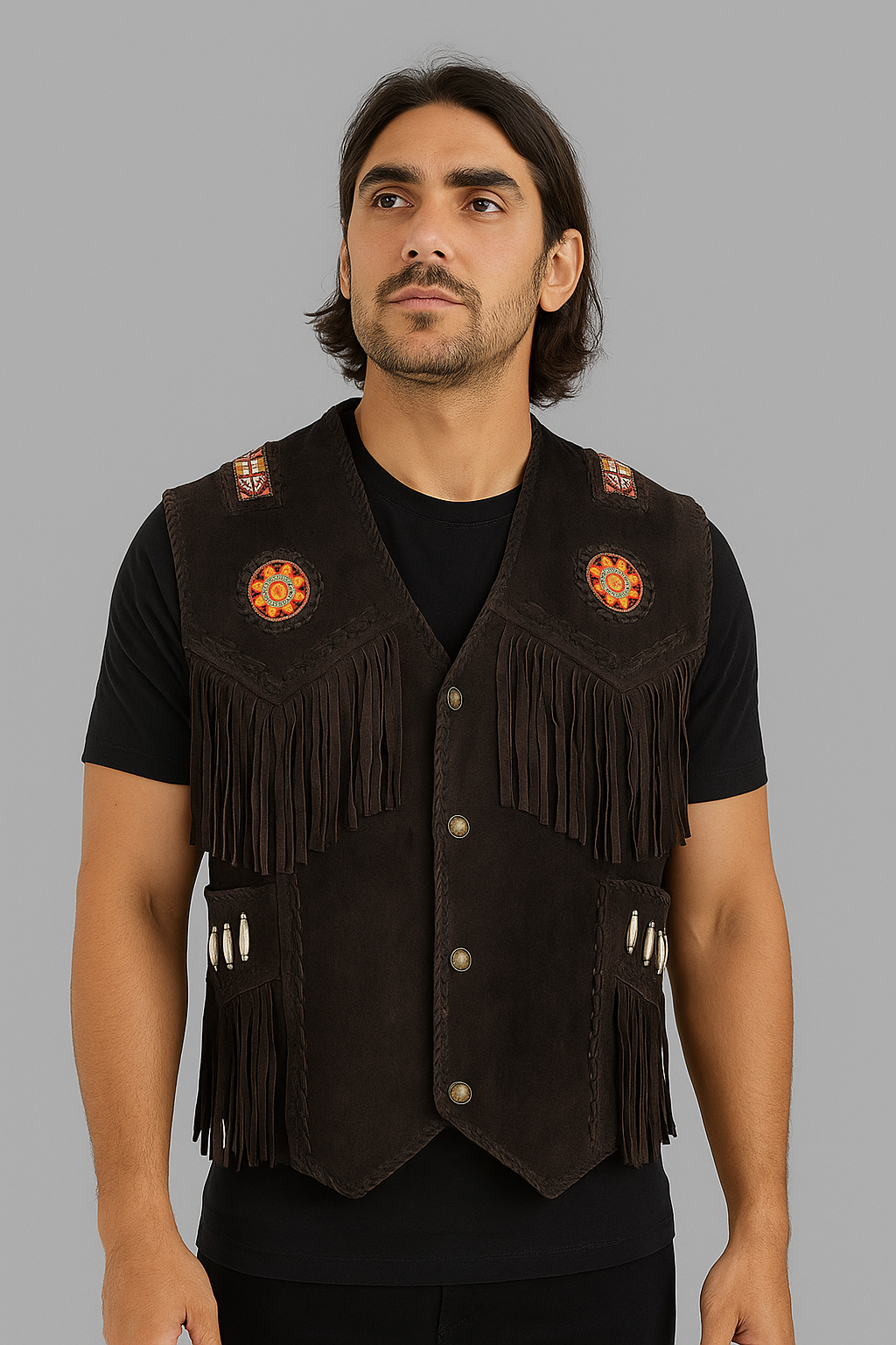 TrailBlaze Chocolate Brown Fringe Western Vest leather biker vest by Staghide