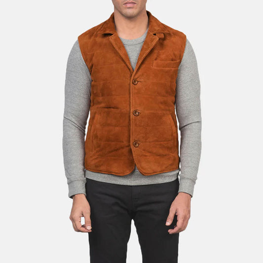 CanyonRidge Suede Leather Vest – Rustic Brown Edition