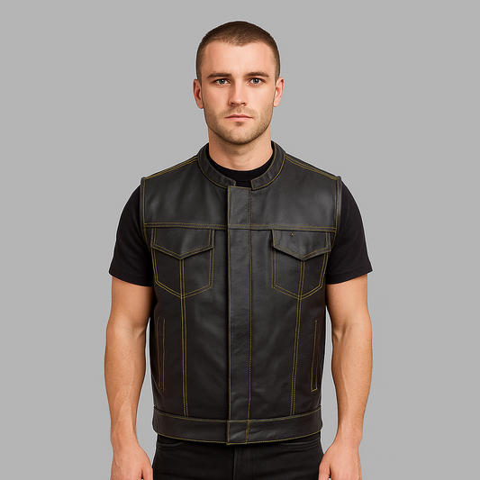 Yellowforge Cowhide Leather Biker Vest leather biker vest by Staghide