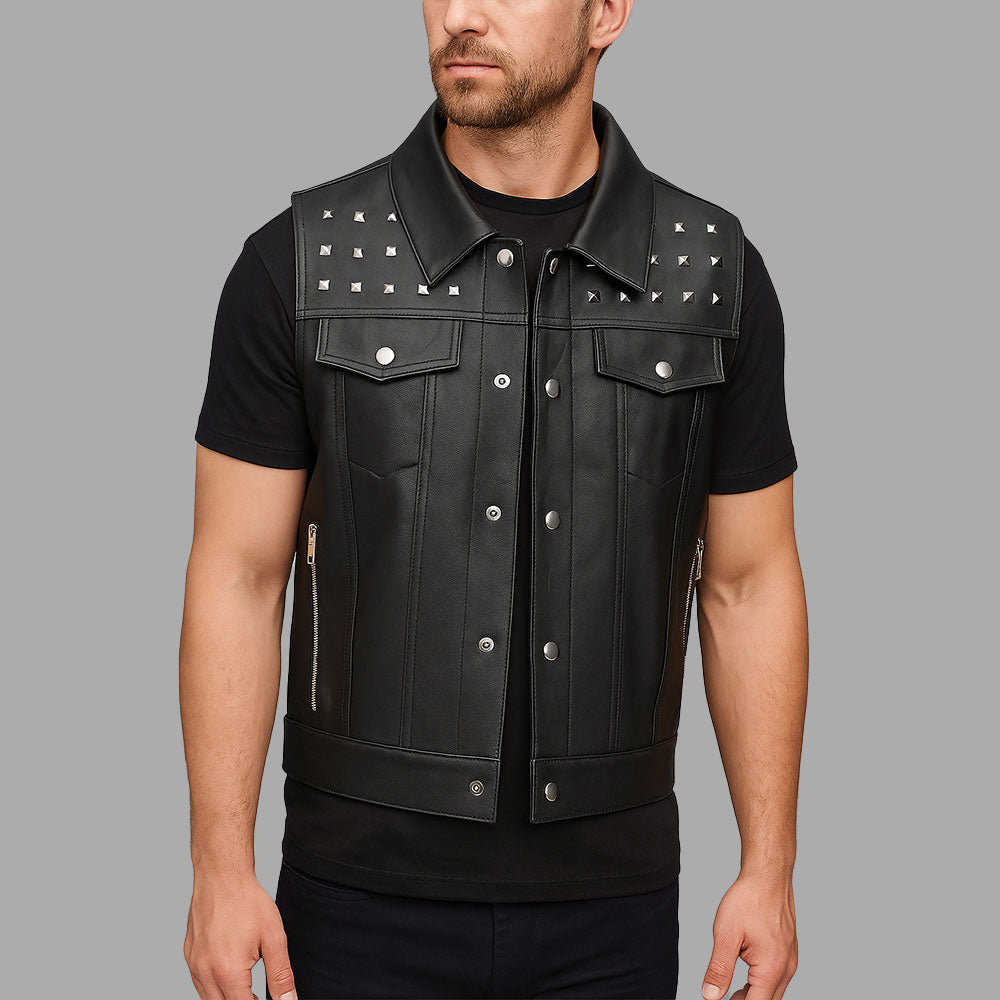 Studded Cowhide Leather Biker Vest – Customizable