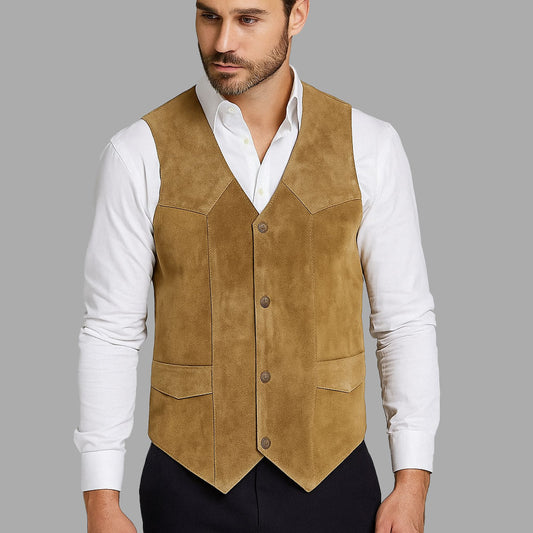 Alabama Beige Cowhide Western Vest – Classic Men’s Style
