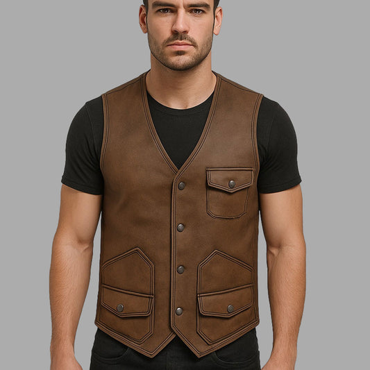 Brownstone Distressed Cowhide Multi Pocket Vest