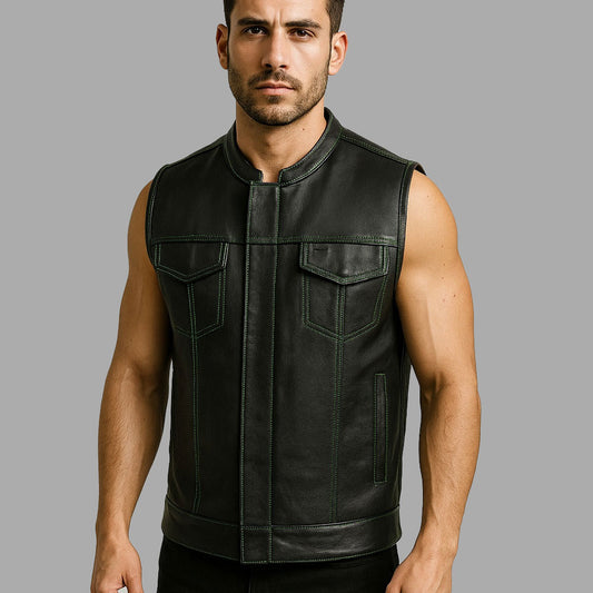 Greenline Cowhide Biker Vest – Custom Lined Leather Vest