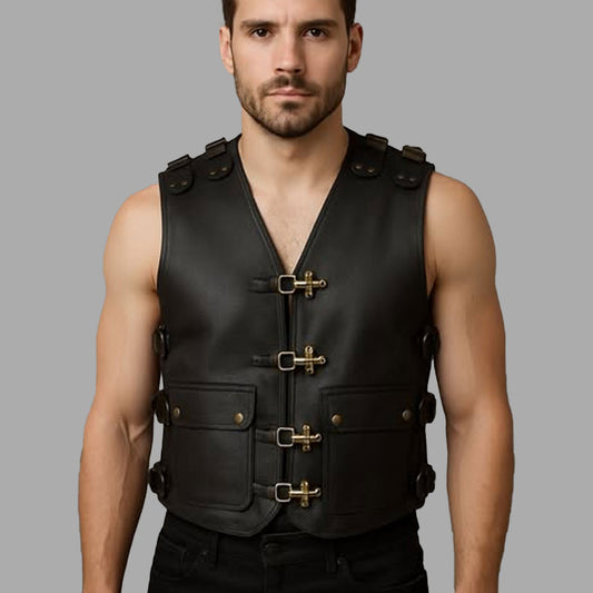 Gravemarch Buffalo Leather MC Vest – Black
