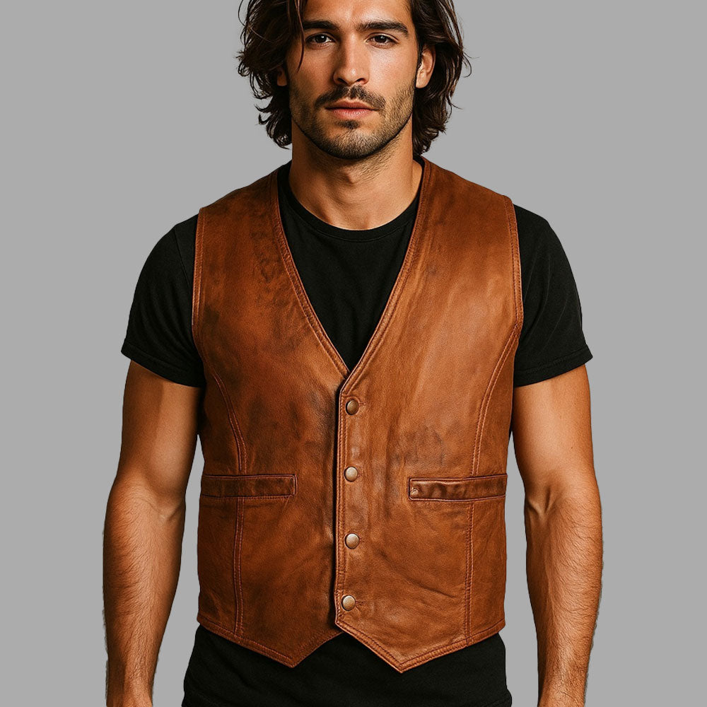 Rustcrafter Distressed Brown Biker Vest
