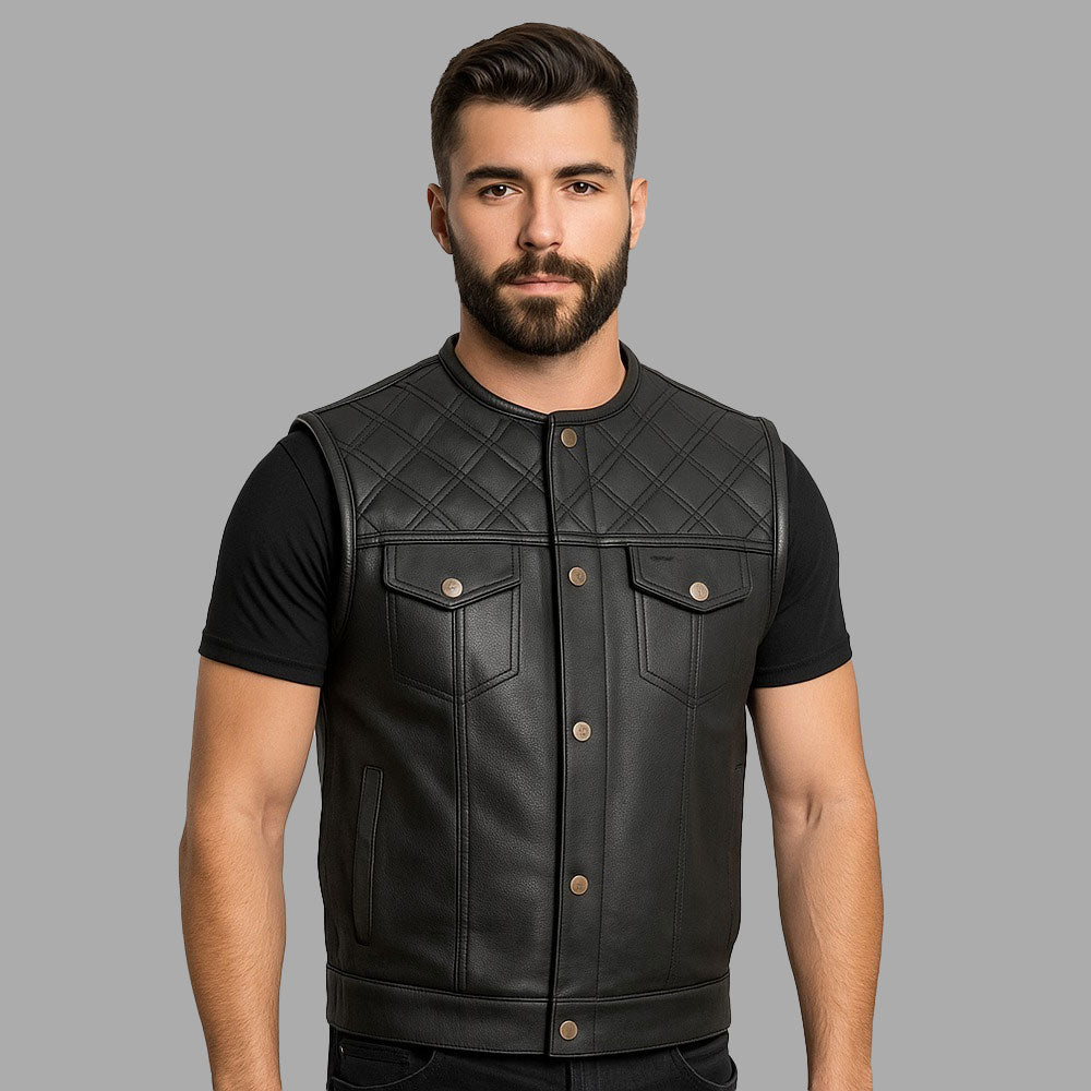 Personalized Motorcycle Club Leather Vest – Biker Style leather biker vest by Staghide