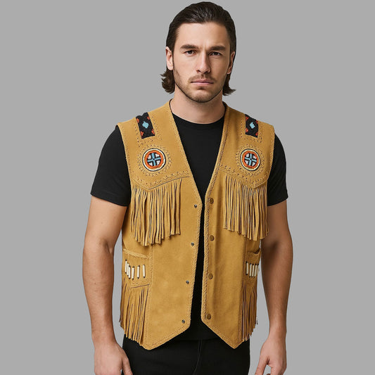 WildTrail Tan Suede Fringe Cowboy Vest