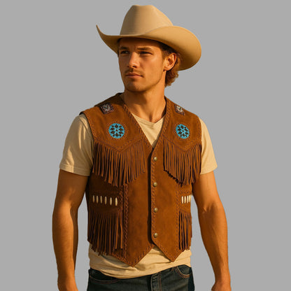 TrailBlaze Brown Fringe Western Leather Vest