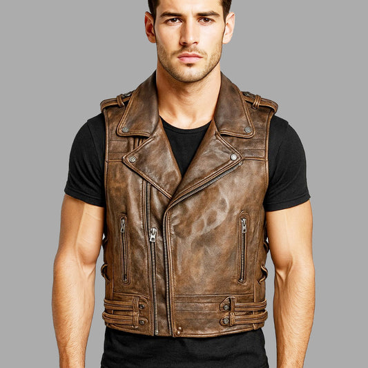 Victorian Steampunk Leather Vest – Vintage Brown