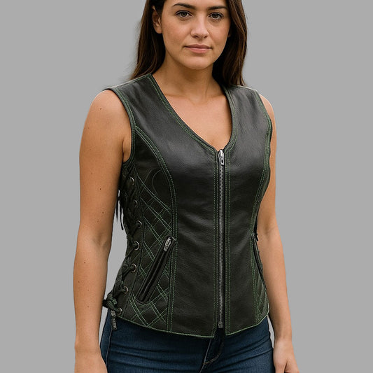 Fringed Black Leather Motorcycle Vest for Women