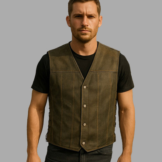 Goldflare Vintage Cowhide Biker Vest