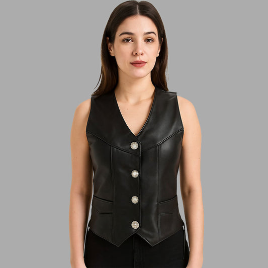 Midnight Rogue Women's Cowhide Biker Vest – Customizable