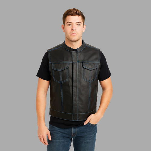 BlueMark Cowhide Motorcycle Vest – Printed Lining & Custom Fit
