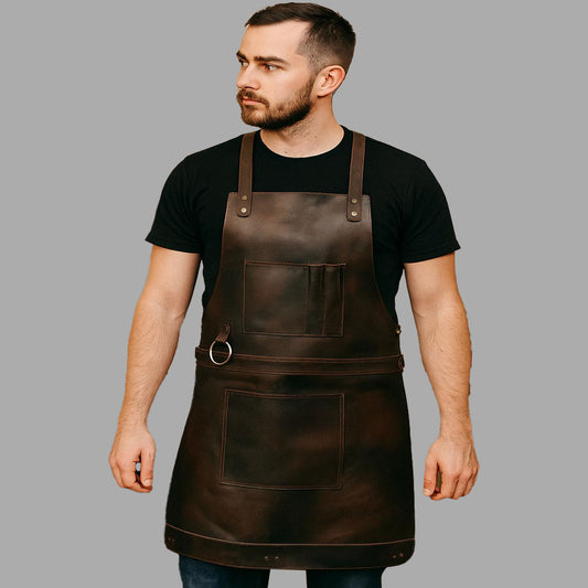Yorkshire Brown Full Grain Leather BBQ Crossbody Apron